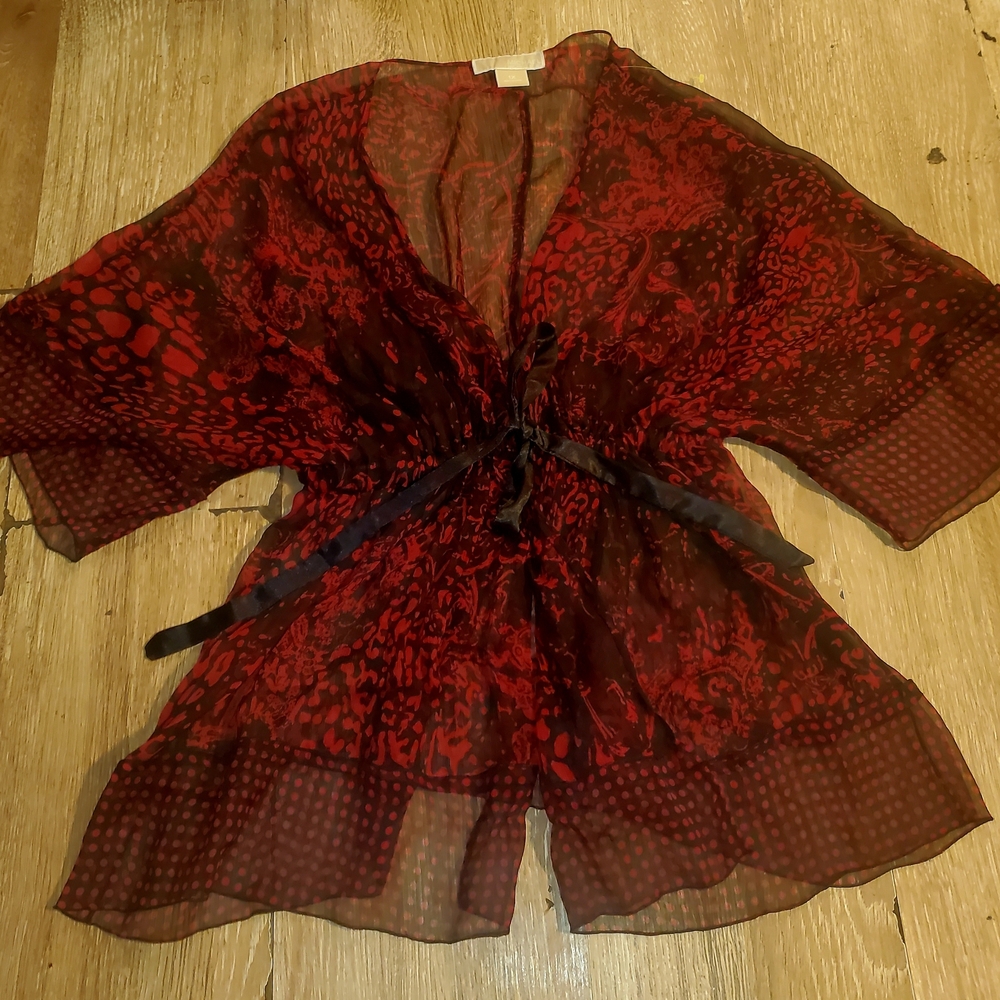 Michael Kors Red and Black Sheer Kimono